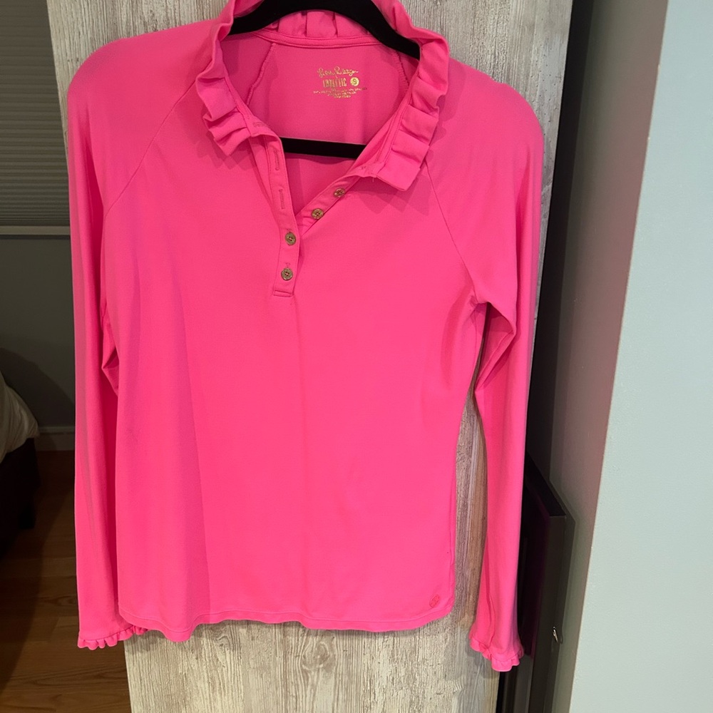Lilly Pulitzer Bright Pink Ruffle Button-Down Shirt